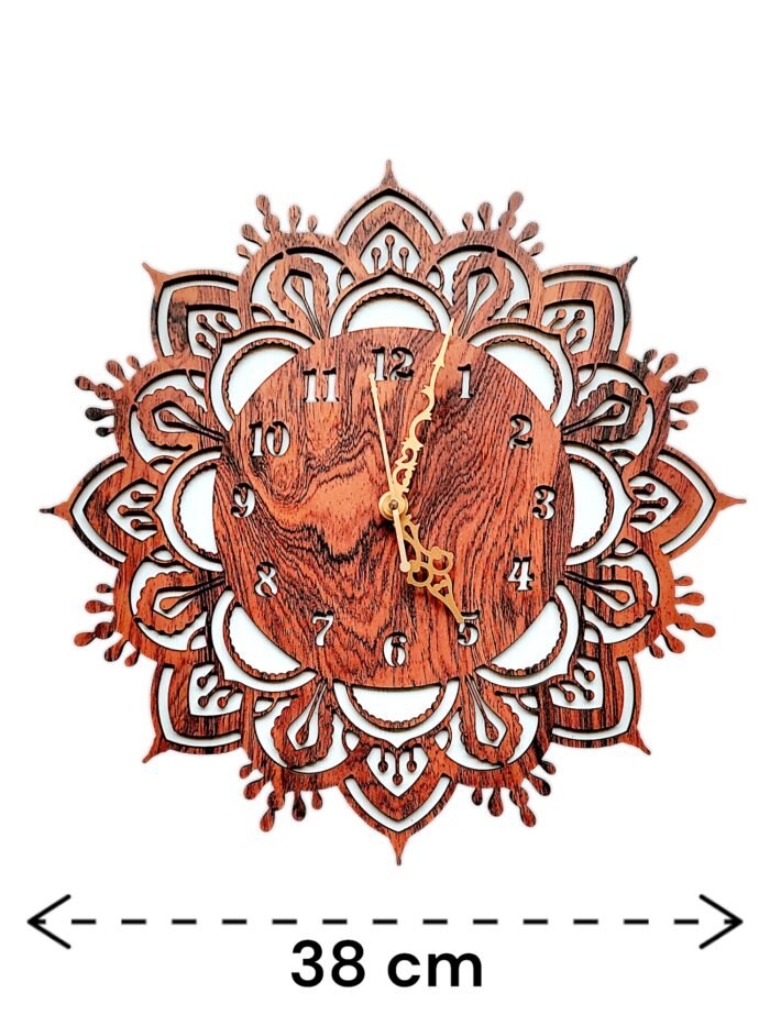 "Handcrafted Wooden Mandala Wall Clock" - Image 2
