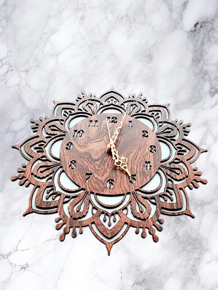 "Handcrafted Wooden Mandala Wall Clock" - Image 3