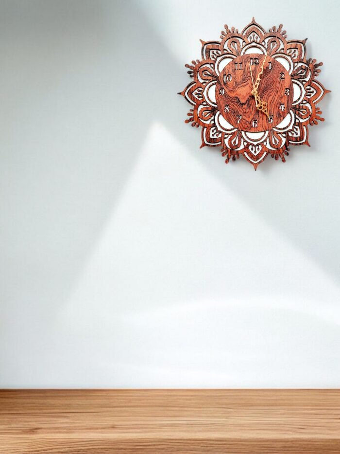 "Handcrafted Wooden Mandala Wall Clock" - Image 4