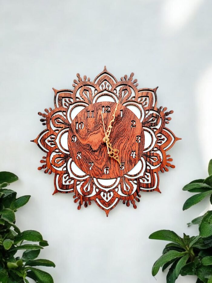 "Handcrafted Wooden Mandala Wall Clock" - Image 5