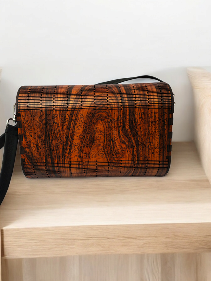 Elegant Wooden Purse – Handcrafted Wooden Handbag Dark Brown - Image 4