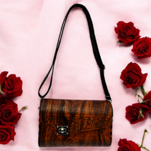 Elegant Wooden Purse – Handcrafted Wooden Handbag Dark Brown - Image 2