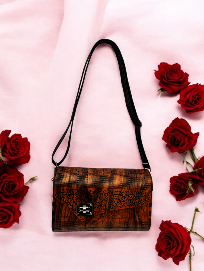 Elegant Wooden Purse – Handcrafted Wooden Handbag Dark Brown - Image 2